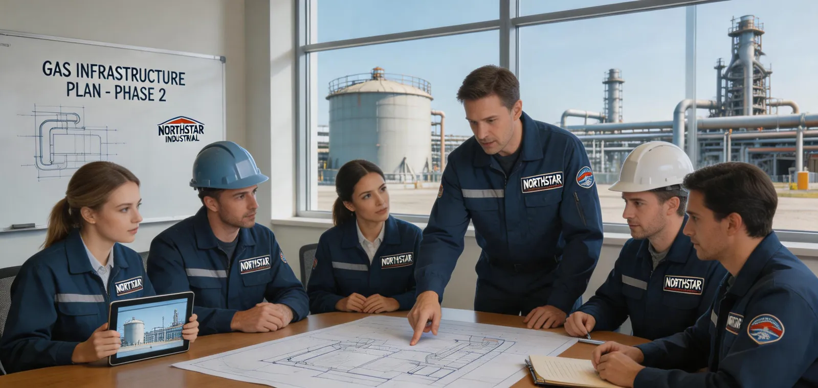 Engineering team and gas infrastructure planning session