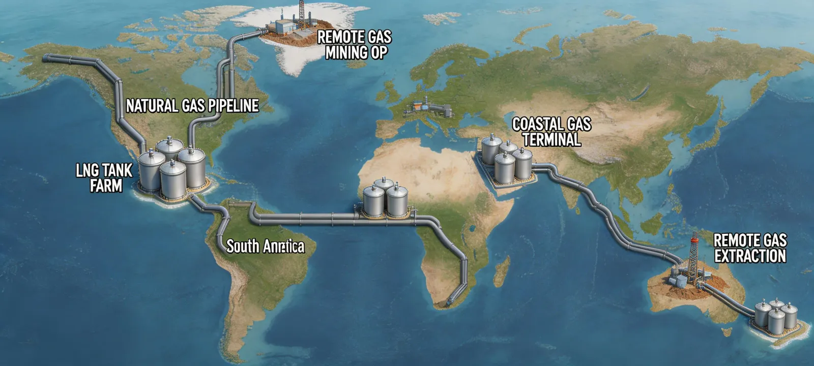 Global map and industrial gas infrastructure for mining operations
