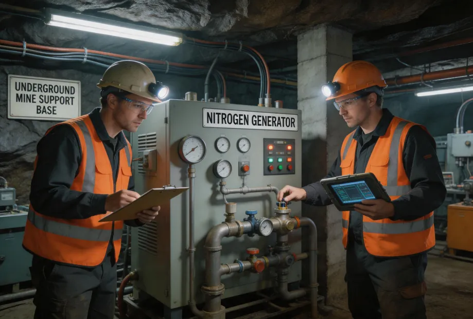 Field engineers servicing nitrogen equipment at an underground mine