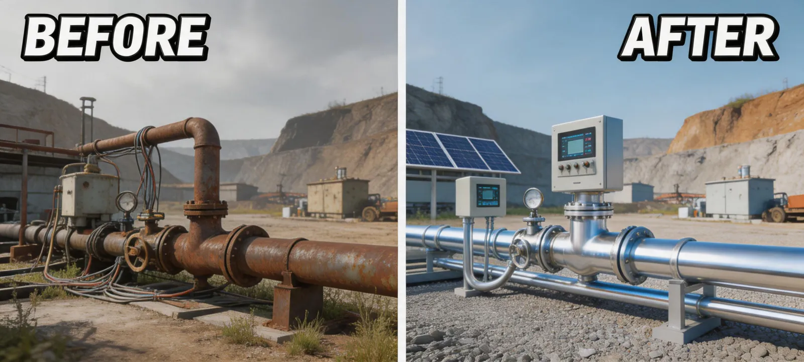 Before and after view of upgraded industrial gas infrastructure